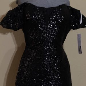 JOVANI off the shoulder short sequin sheath dress in black size 8
